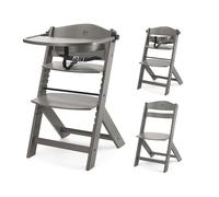 Kinderkraft ENOCK 2-in-1 Wooden High Chair 6m-10y, Solid Beechwood, up to 35 kg, 3-Point Harness, Removable Tray, Adjustable seat & footrest, Safety Barrier, fits Dining Tables, Brown
