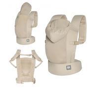 Kinderkraft Ergonomic Baby Carrier CARRYBEE from 3 Months to 20 kg, 2 Carry Positions Front and Back, Adjustable, Fixed Hood, Cotton and Breathable mesh, Lightweight, Beige