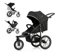 Kinderkraft HELSI 2 Buggy up to 27 kg, Buggy from Birth, Running Pram with Large Pneumatic Tyres, Reclining Function, Adjustable Parent Handle, Folding, Underseat Basket, Black