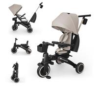 Kinderkraft JAZZ 3 Tricycle Bike, 360° Rotating Seat, Reclining Seat, Foldable Frame, UPF 50+ Canopy, Parent Control Handle, Balance Bike Function, Beige