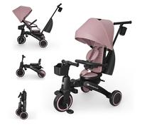 Kinderkraft JAZZ 3 Tricycle Bike, 360° Rotating Seat, Reclining Seat, Foldable Frame, UPF 50+ Canopy, Parent Control Handle, Balance Bike Function, Pink