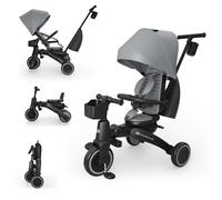Kinderkraft JAZZ 3 Tricycle Bike, 360° Rotating Seat, Reclining Seat, Foldable Frame, UPF 50+ Canopy, Parent Control Handle, Balance Bike Function, Grey