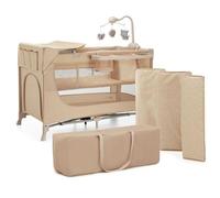 Kinderkraft JOY 2 ACC 2-in-1 Travel Cot for Baby up to 25 kg, Quick and Easy Folding, Includes Crib Carousel with Toys, Diaper Racks and Changing Mat, Carry Bag, Beige