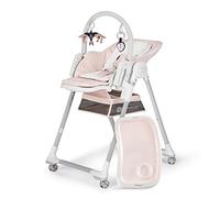 Kinderkraft LASTREE Baby High Chair from Birth to 3 Years, Foldable, 5 Height Levels, Reclining Backrest, Adjustable Footrest, Double Tray, 5-Point Harness, Toy Bar, Pink