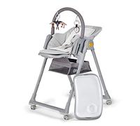 Kinderkraft LASTREE Evolutionary Wooden Folding Baby Highchair, Baby Hammock with Arch 2 Toys, Adjustable Footrest Seat, Lying Position, Grey