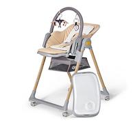 Kinderkraft LASTREE Evolutionary Wooden Folding Baby Highchair, Baby Hammock with Arch 2 Toys, Adjustable Footrest Seat, Lying Position, Beige