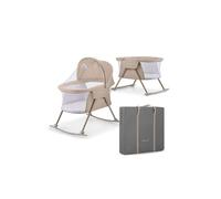 Kinderkraft LOVI Baby Crib 3 in 1, Cradle, Travel Cot, Rocker, Easy Folding and Unfolding, Adjustable Canopy, with Accessories, Mattress Cover, Included Toys, Transport Bag, for Newborn, 0-9 kg, Beige