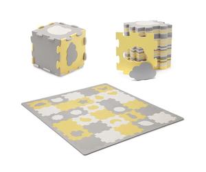 Kinderkraft LUNO SHAPES Play Mat, Puzzle Mat 185 x 165 cm, Play Mat from Birth, Waterproof, 30 Puzzles, Carrying Bag Included, 3D Shapes, Protection Against Cold Floors, Yellow