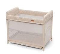 Kinderkraft MOON DREAM travel cot from birth to 15 kg, one-move fold and unfold, suspended base for baby, mesh sides, mattress with washable cotton cover, carry bag included, Beige