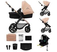 Kinderkraft MOOV 2 4-in-1 Pushchair Travel System, 2-in-1 carrycot/Stroller, Mink PRO i-Size car seat 40-75cm, ISOFIX Base, Puncture-Resistant Wheels, UPF50+ Hood, Accessories, Beige