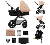 Kinderkraft MOOV 2 AIR 4 in 1 Set, Pram with Infant Car Seat with Isofix Base Mink PRO I-Size, Travel System, Baby Pushchair, Buggy, Foldable, from Birth to 22 kg, Inflatable Wheels, Beige