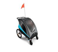 Kinderkraft NAVA 3 in 1, Children's Trailer, Stroller, Jogger, Pram, Bicycle Trailer, for one or Two Children, 2x22 kg, Rain Cover, Insect Protection, Blue