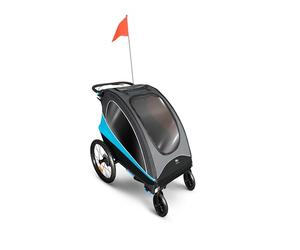 Kinderkraft NAVA 3 in 1, Children's Trailer, Stroller, Jogger, Pram, Bicycle Trailer, for one or Two Children, 2x22 kg, Rain Cover, Insect Protection, Blue