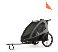 Kinderkraft NAVA Walk 2 in 1 Bike Trailer Stroller for 2 Children, Inflatable Wheels, Adjustable Suspension, 9-Position Handlebar, Stop Brake, UV Cover, Grey