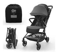 Kinderkraft NEBO Cabin Stroller Ultralight, one-Hand fold, self-Standing When Folded, Cabin-Size 51×43×21 cm, Shoulder Strap + Travel Bag, Lie-Flat Recline, 5-Point Safety Harness, Grey