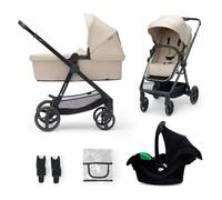Kinderkraft Newly 3-in-1 Travel System, Lightweight Baby pram with carrycot and car seat, Compact fold, All-Terrain Wheels, UPF50+ Canopy, from Birth up to 22 kg, Beige