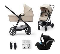 Kinderkraft Newly 4 in 1, Stroller, Pushchair, Travel System, Pram, Newborn Baby, Large Hood, Accessories, Easy Folding, Included Car Seat with ISOFIX Base, from Birth up to 22 kg, Beige