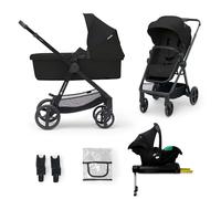 Kinderkraft Newly 4 in 1, Stroller, Pushchair, Travel System, Pram, Newborn Baby, Large Hood, Accessories, Easy Folding, Included Car Seat with ISOFIX Base, from Birth up to 22 kg, Black