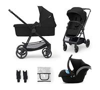 Kinderkraft Newly 4 in 1, Stroller, Pushchair, Travel System, Pram, Newborn Baby, Large Hood, Accessories, Easy Folding, Included Car Seat with ISOFIX Base, from Birth up to 22 kg, Black