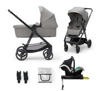 Kinderkraft Newly 4 in 1, Stroller, Pushchair, Travel System, Pram, Newborn Baby, Large Hood, Accessories, Easy Folding, Included Car Seat with ISOFIX Base, from Birth up to 22 kg, Gray