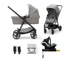 Kinderkraft Newly 4 in 1, Stroller, Pushchair, Travel System, Pram, Newborn Baby, Large Hood, Accessories, Easy Folding, Included Car Seat with ISOFIX Base, from Birth up to 22 kg, Gray