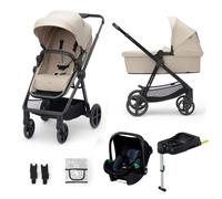 Kinderkraft Newly 4 in 1, Stroller, Pushchair, Travel System, Pram, Newborn Baby, Large Hood, Accessories, Easy Folding, Included Car Seat with ISOFIX Base, from Birth up to 22 kg, Beige