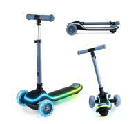 Kinderkraft RAKET LED scooter for children 2+, 3-wheel design, balance steering, RGB wheels, LED platform, adjustable height, PU wheels, foldable and durable, Blue