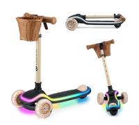Kinderkraft RAKET LED scooter for children 2+, 3-wheel design, balance steering, RGB wheels, LED platform, adjustable height, PU wheels, foldable and durable, Beige