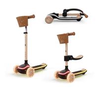Kinderkraft RAKET UP 2-in-1 Kids Scooter with Seat, Foldable Toddler Scooter with LED Deck, RGB Light-Up Wheels, Adjustable Handlebar and Seat, Beige