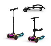 Kinderkraft RAKET UP 2-in-1 Kids Scooter with Seat, Foldable Toddler Scooter with LED Deck, RGB Light-Up Wheels, Adjustable Handlebar and Seat, Black