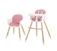 Kinderkraft Sienna 2-in-1 High Chair Baby Chair Combination High Chair Wooden Legs 5-Point Harness Footrest Removable Tray Non-Slip Chair Leg Caps from 6 Months to 4 Years Pink