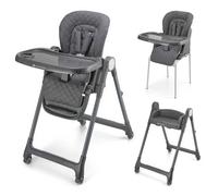 Kinderkraft TULO 3-in-1 Highchair, Booster, Toddler Chair 25kg, 5 Heights, 3 Recline, Footrest Adjust, Double Tray 3 Settings, 4 Lockable Wheels, Easy-Clean PU, 5-Point Harness, Grey