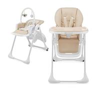 Kinderkraft Tummie 2-in-1 High Chair & Bouncer, from Birth, Fold-Flat, 7 Height, 4 Recline, Newborn Insert, 3-Position Tray, 5-Point Harness, Lockable Wheels, Toy Bar, Beige
