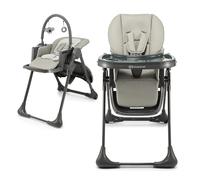 Kinderkraft Tummie 2-in-1 High Chair & Bouncer, from Birth, Fold-Flat, 7 Height, 4 Recline, Newborn Insert, 3-Position Tray, 5-Point Harness, Lockable Wheels, Toy Bar, Grey