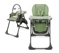 Kinderkraft Tummie 2-in-1 High Chair & Bouncer, from Birth, Fold-Flat, 7 Height, 4 Recline, Newborn Insert, 3-Position Tray, 5-Point Harness, Lockable Wheels, Toy Bar, Green