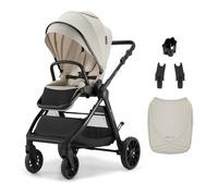 Kinderkraft VESTO 2 Stroller, Pushchair up to 22 kg, Dual-Facing Seat, One-Hand Memory Buttons, Self-Standing Fold, All-Wheel Suspension, Treaded 8” and 11” Wheels, Footmuff, Cup Holder, Beige