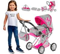 Kinderplay Dolls Pram | 3-in-1 Toy Pram Age 3+ | Baby Doll Pram - Toy Pushchair | Dolls Buggy | Dolls Pushchair | Doll Stroller with Adjustable Handle (36.5-64 cm), model KP0200S