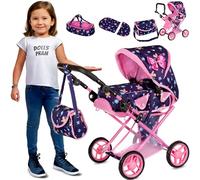 Kinderplay Dolls Pram | 3-in-1 Toy Pram Age 3+ | Baby Doll Pram - Toy Pushchair | Dolls Buggy | Dolls Pushchair | Doll Stroller with Adjustable Handle (36.5-64 cm), model KP0200I
