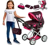 Kinderplay Dolls Pram | 3-in-1 Toy Pram | Baby Doll Pram - Toy Pushchair | Dolls Buggy | Dolls Pushchair | Doll Stroller with Adjustable Handle (36.5-64 cm), model KP0200G