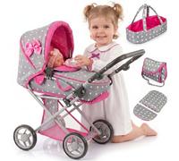 Kinderplay Dolls Pram | 3-in-1 Toy Pram | Baby Doll Pram - Toy Pushchair | Dolls Buggy | Dolls Pushchair | Doll Stroller with Adjustable Handle (36.5-64 cm), model KP0200S