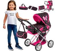 Kinderplay Dolls Pram | 3-in-1 Toy Pram | Baby Doll Pram - Toy Pushchair | Dolls Buggy | Dolls Pushchair | Doll Stroller with Adjustable Handle (36.5-64 cm), model KP0200R