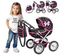 Kinderplay Dolls Pram | Toy Pram | Baby Doll Pram - Toy Pushchair | Dolls Buggy | Dolls Pushchair | Doll Stroller with Adjustable Handle (33-63 cm), model KP0262R