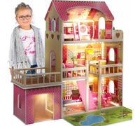Kinderplay Green Dollhouse Barbie Wooden LED Dream House /Garage & Patio