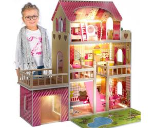 Kinderplay Green Dollhouse Barbie Wooden LED Dream House /Garage & Patio