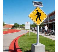 Kindevieft Flashing LED Pedestrian Crossing Sign, Street Traffic Warning Sign With Solar Powered, Heavy Duty Rust-proof Metal Frame, Engineering Grade Reflective Film 30in