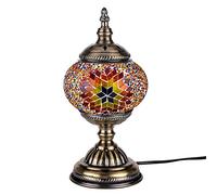 Kindgoo Turkish Mosaic Lamp Decorative Handmade Unique Glass Bedside Table Lamp Led Bulb Included (Red)