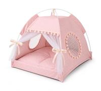 KINDLUME Tenda per Cani, Tenda per Gatti, Tipi per Gatti, Pizzo Rosa Raffinato, Cuccia Pieghevole Con Finestra a Rete e Pallina Di Peluche, Nido Accogliente, per Casa, Per Salotto
