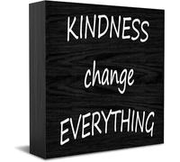 Kindness Change Everything Home Office Decor Wooden Box Sign, Decorative Positive Office Desk Accessories Wood Plaque Wood Table Sign For Tv Cabinet Shelf 5 X 5 Inch