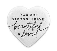 Kindness Collective Inspirational Pocket Heart Stone, Giftable Carded Keepsake with Enouraging Message for Her, 2.25 x 2.25 Inch Cast Stone You are Strong Brave Beautiful Loved