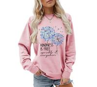 Kindness Crewneck Sweatshirts For Womens Kindness Is Free Sprinkle It Everywhere Long Sleeve Tops For Teen(Pink,M)